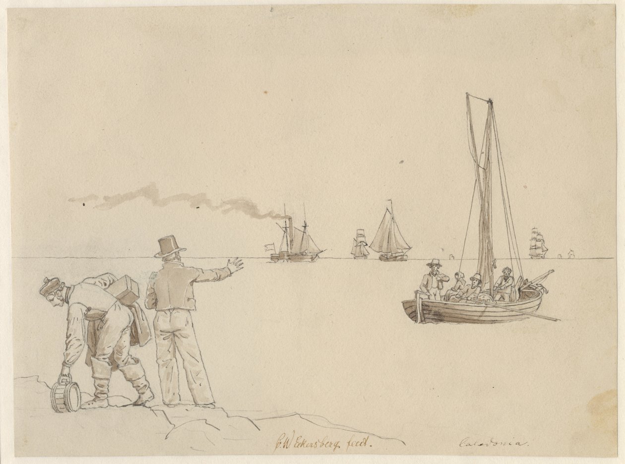 Cestující jsou vysláni na parník Caledonia. od Christoffer Wilhelm Eckersberg