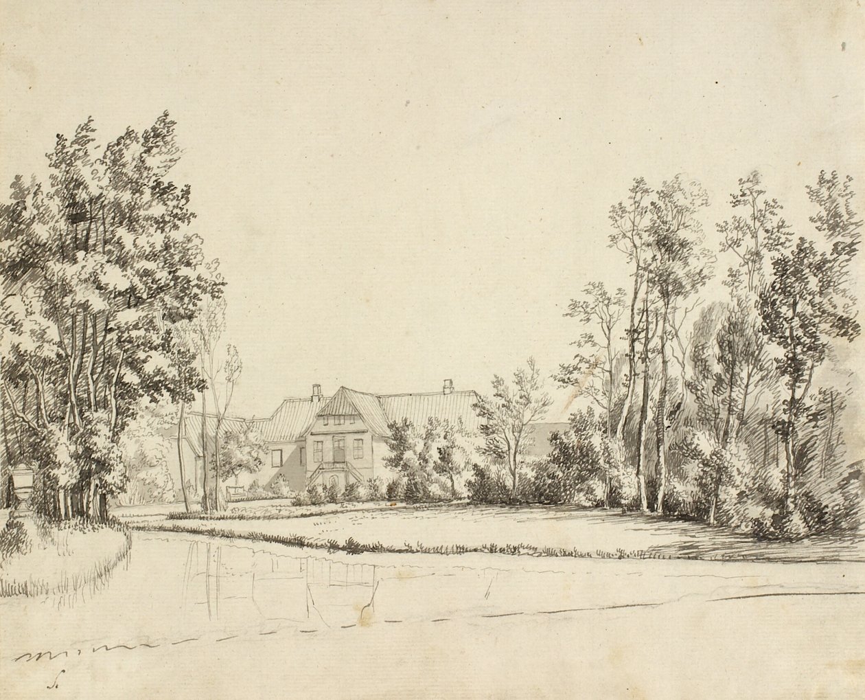Sanderumgaard při pohledu ze zahrady od Christoffer Wilhelm Eckersberg