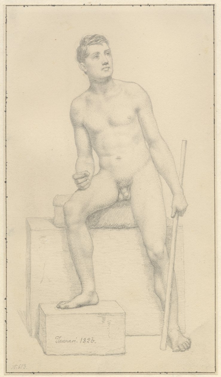 Sedící nahý mužský model. od Christoffer Wilhelm Eckersberg