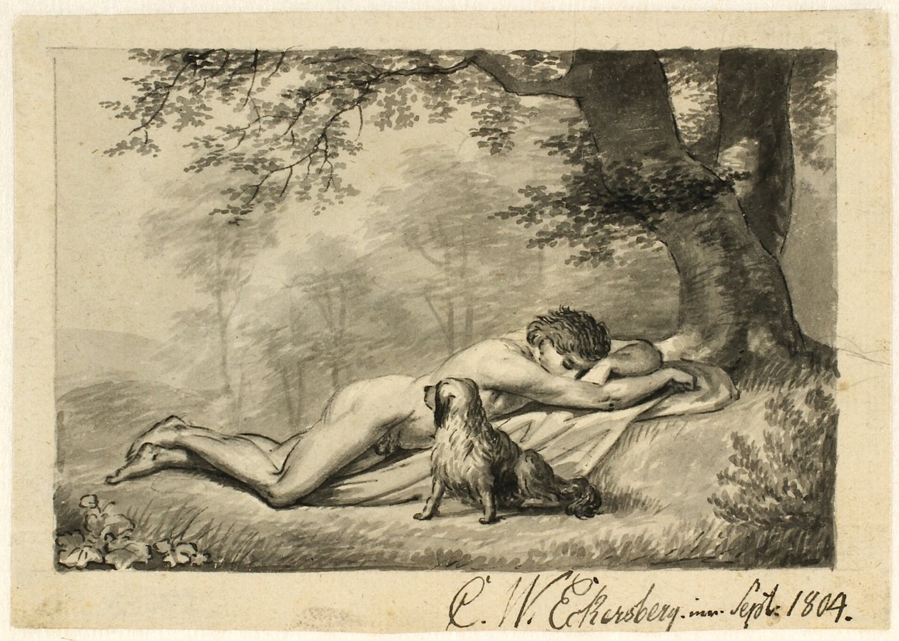 Spící nahý chlapec u zdi od Christoffer Wilhelm Eckersberg