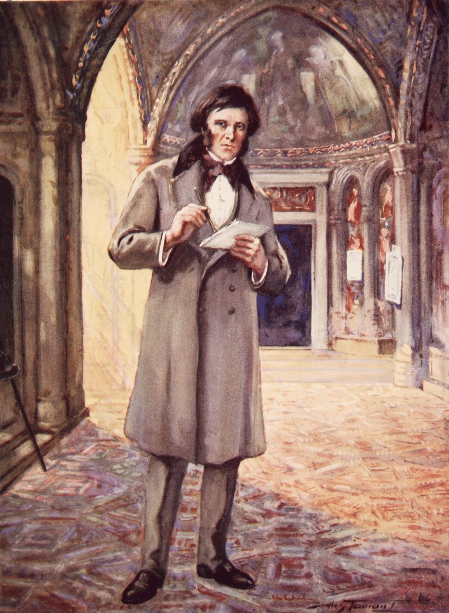 John Ruskin v Benátkách (barevné lito) od C. Dudley Tennant