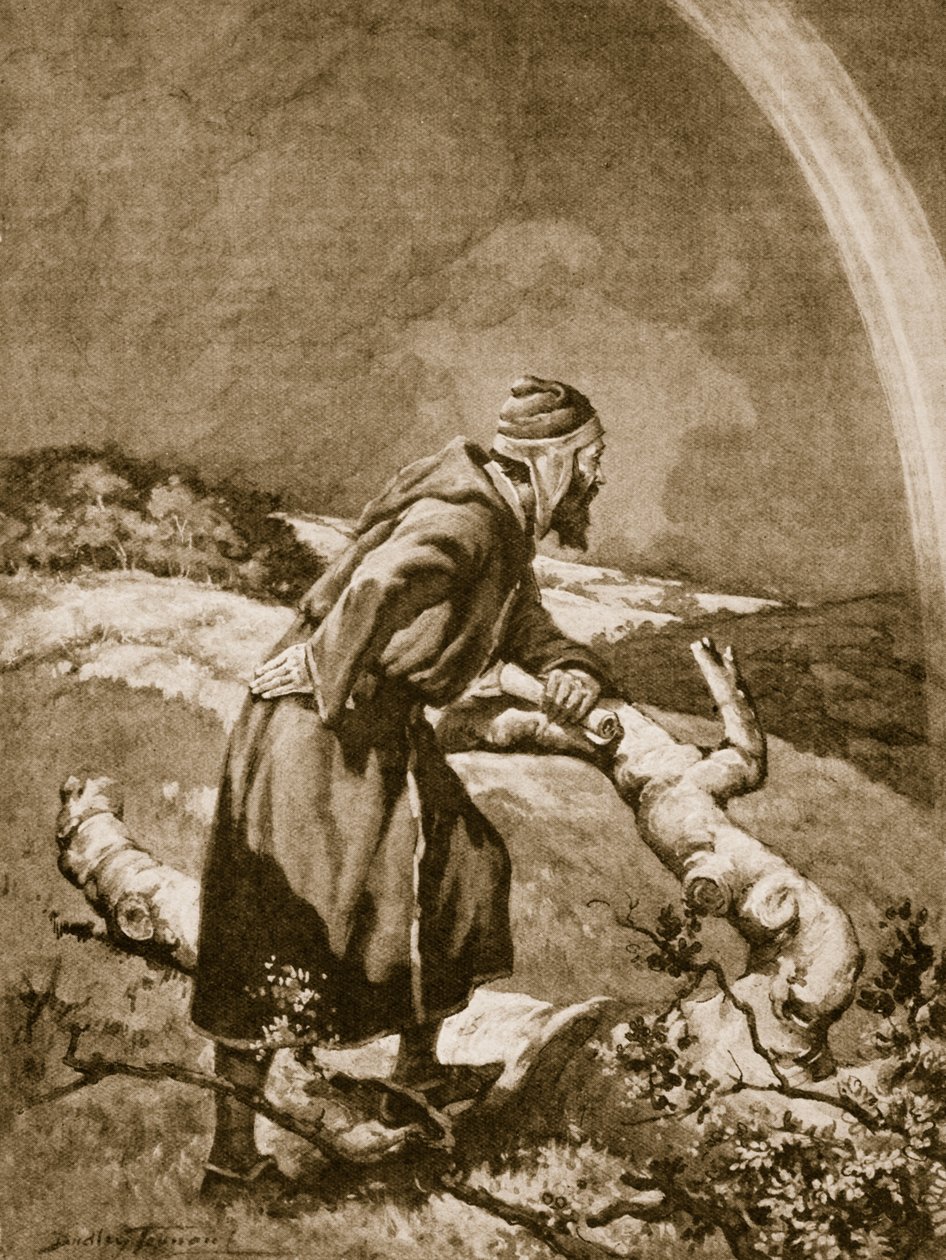 Roger Bacon studuje duhu (litho) od C. Dudley Tennant