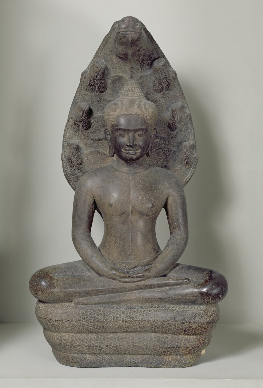 Buddha sedící v meditaci na Naga, Angkor (bronz) od Cambodian School