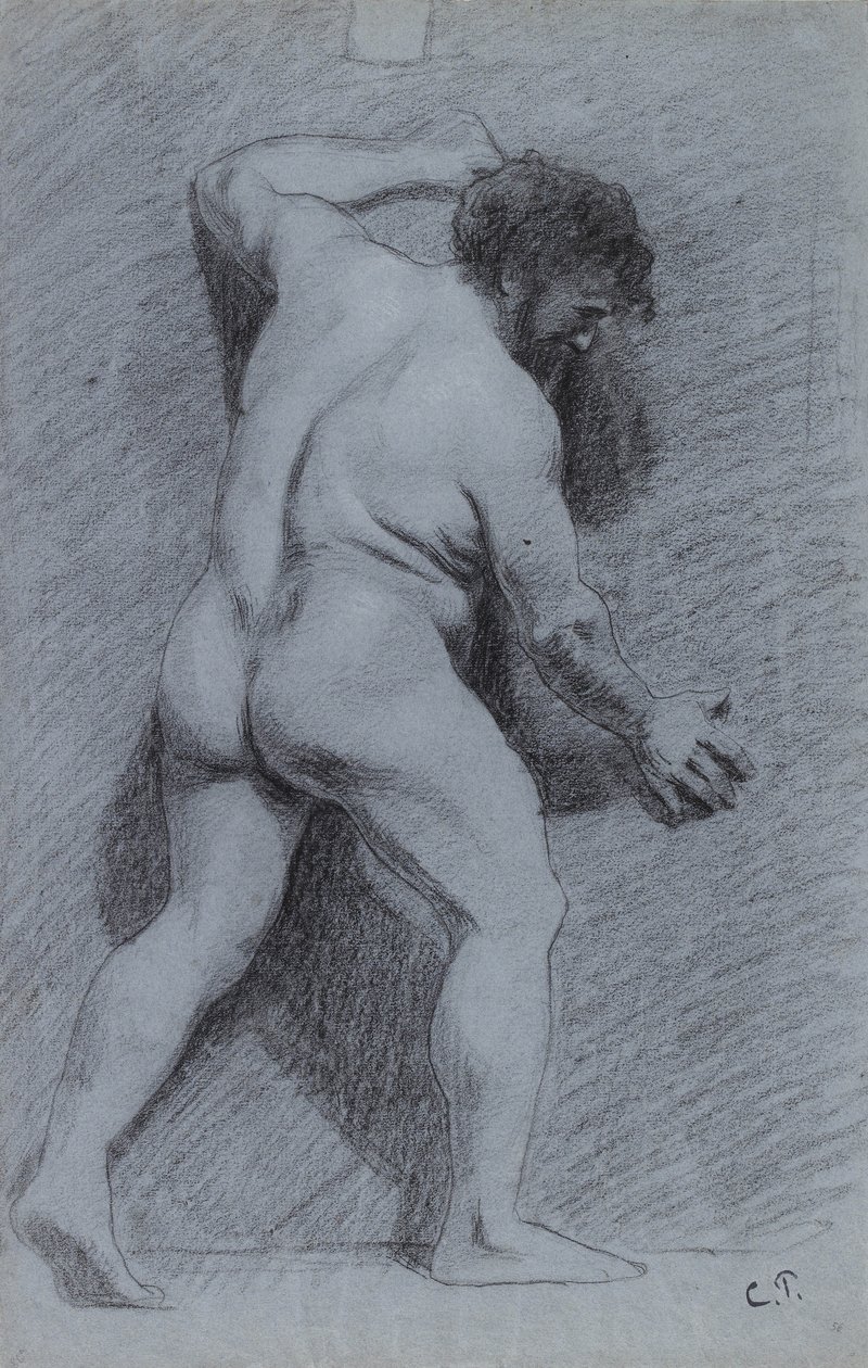 Studie mužského aktu pózujícího u zdi, viděno z profilu, otočeného doprava od Camille Jacob Pissarro