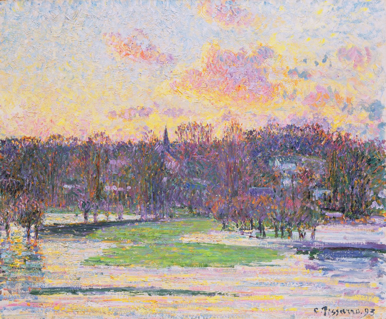 Zaplavený západ slunce od Camille Jacob Pissarro