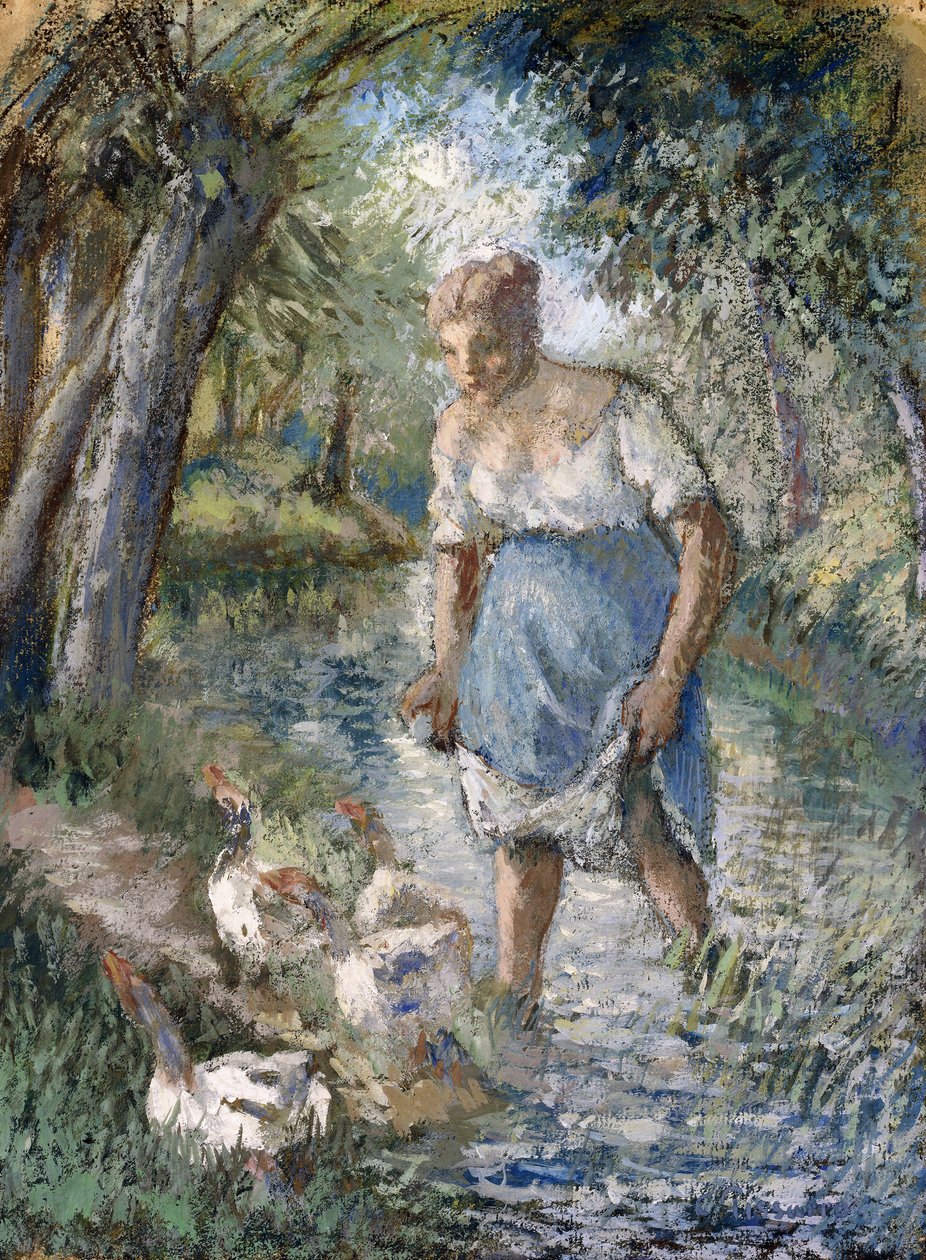 Peasant Crossing a Stream, c.1894 od Camille Jacob Pissarro