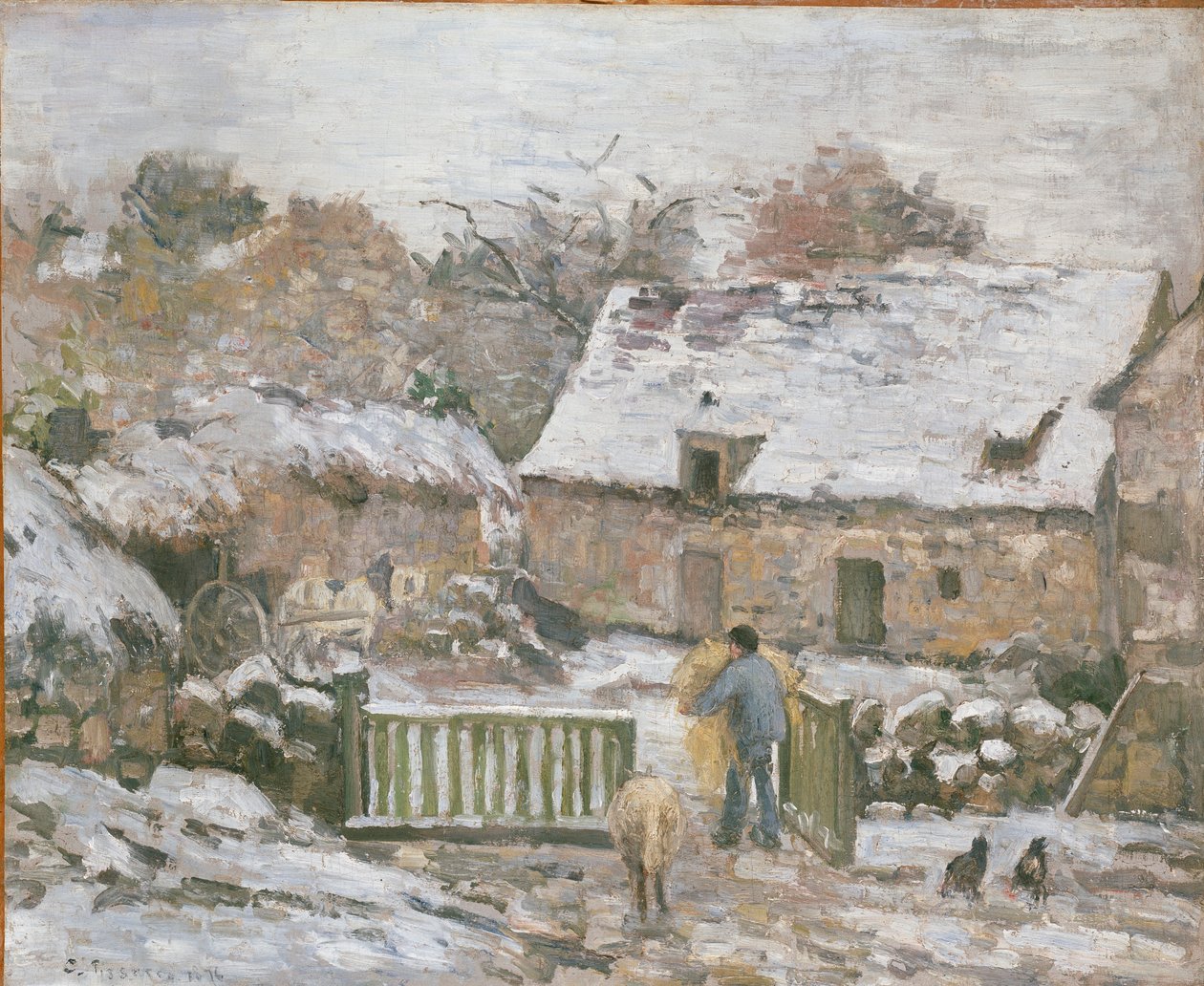 Farma v Montfoucault: Snow Effect, 1874-1876 od Camille Pissarro