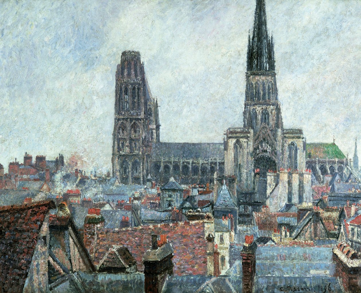 Střechy starého Rouenu: šedé počasí (katedrála) od Camille Pissarro