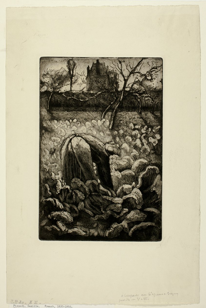 Žena v kuchyňské zahradě od Camille Pissarro