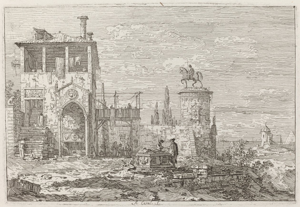 Jezdecký památník [vpravo nahoře] od Canaletto