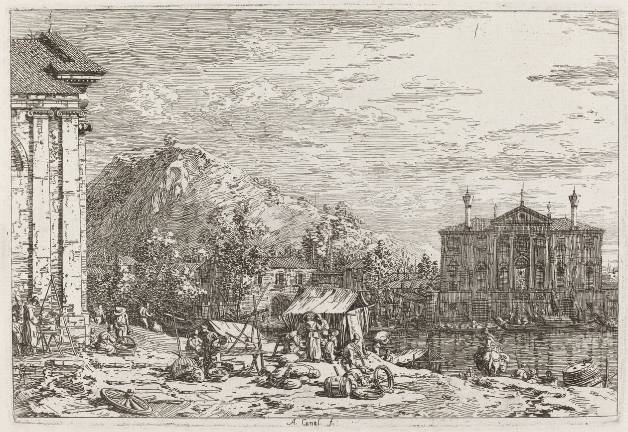 Trh v Dolo [vlevo dole] od Canaletto