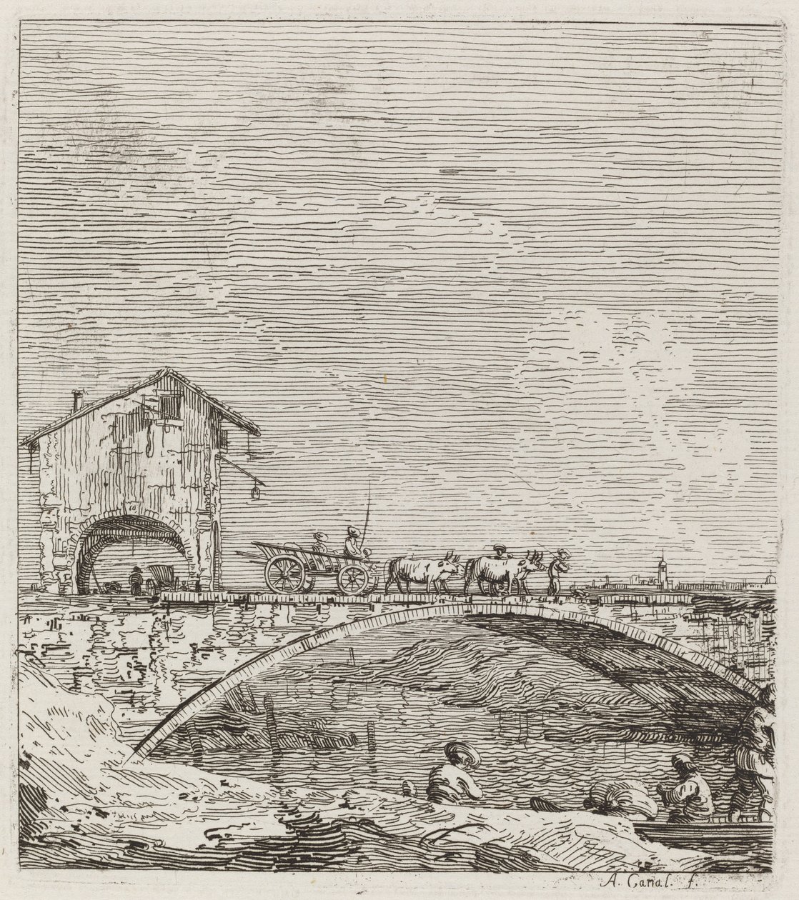 Vůz projíždějící přes most od Canaletto
