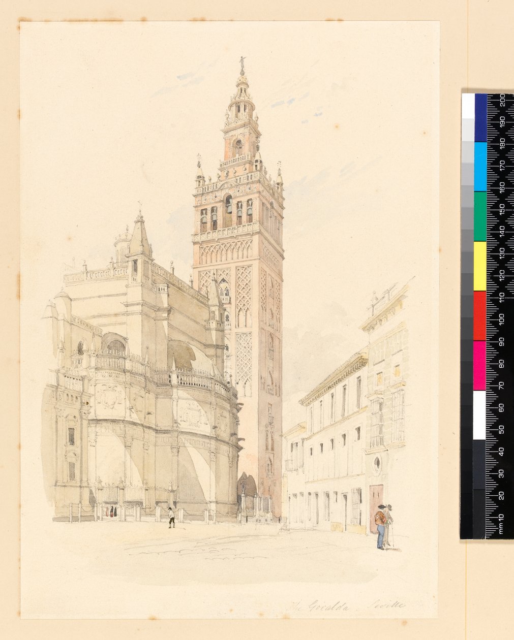 Giralda, Sevilla, kolem roku 1846 (tužka a wc) od Canon G. F. Weston