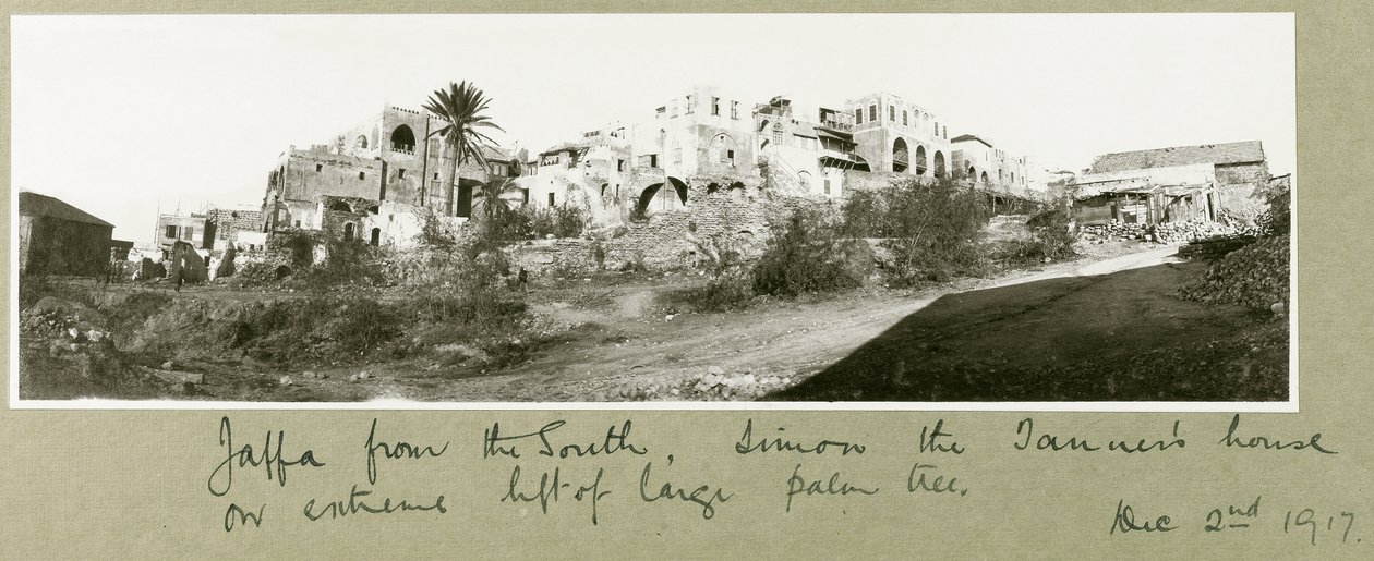 Jaffa od jihu, dům koželuha Simona vlevo od palmy, 2. prosince 1917 od Capt. Arthur Rhodes