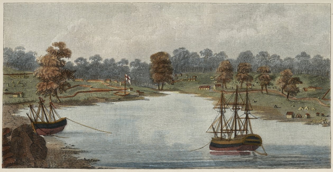 Sydney Cove, 1788 (ručně kolorovaná mědirytina) od Captain John Hunter