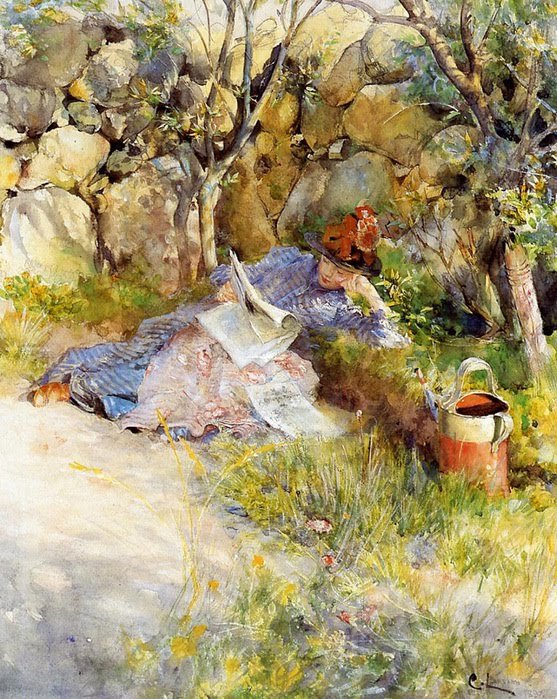 Dáma, která čte noviny od Carl Larsson