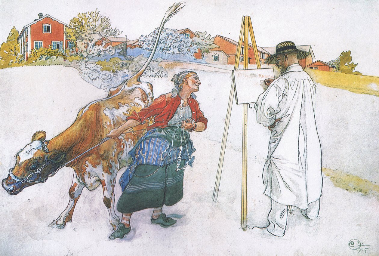 Přišla Joanna a vedla krávu Blommu. od Carl Larsson