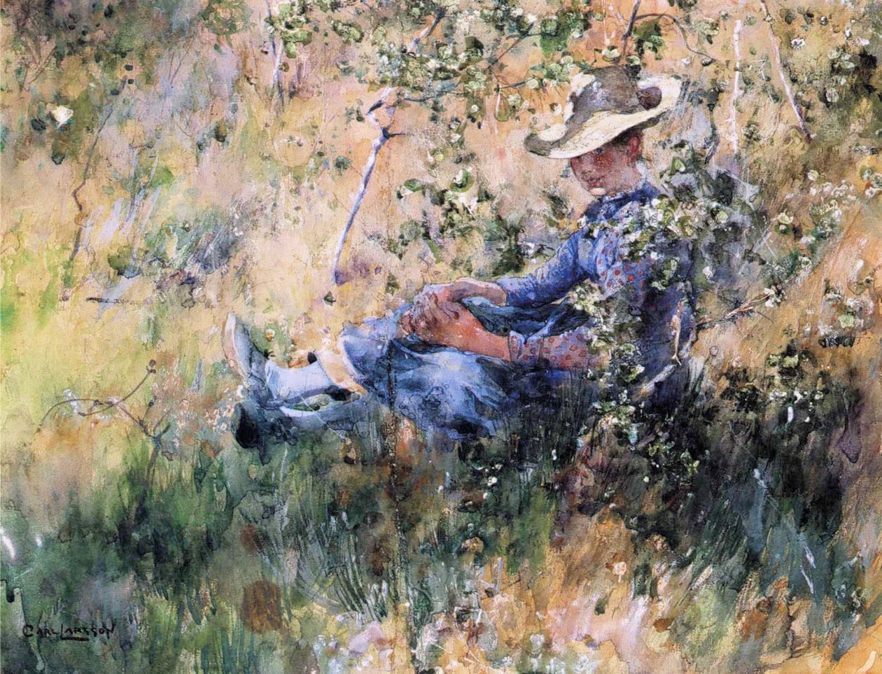 Dívka u kvetoucího hlohu od Carl Larsson