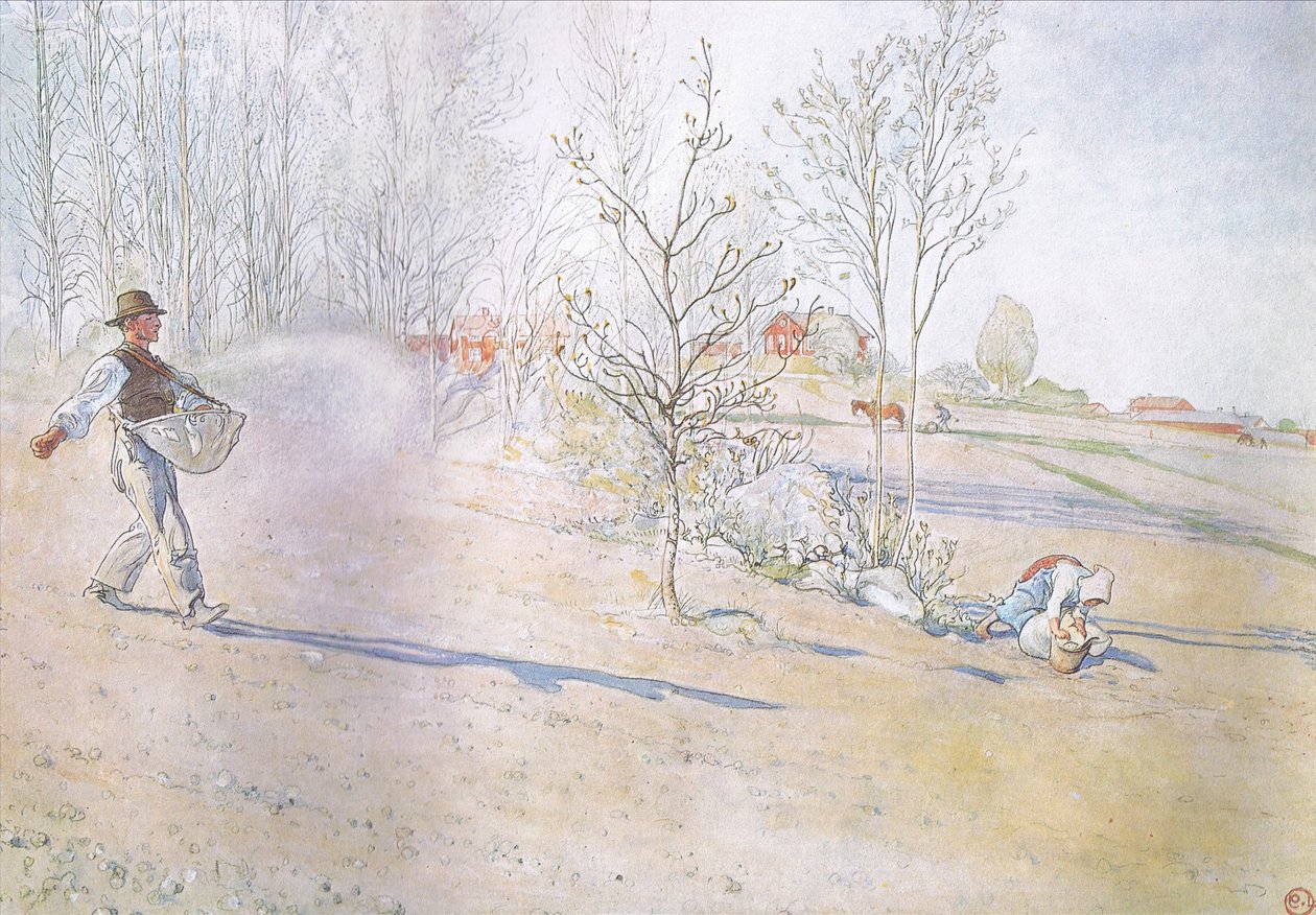 Johan nesl oves ve velké otevřené tašce upevněné popruhy od Carl Larsson