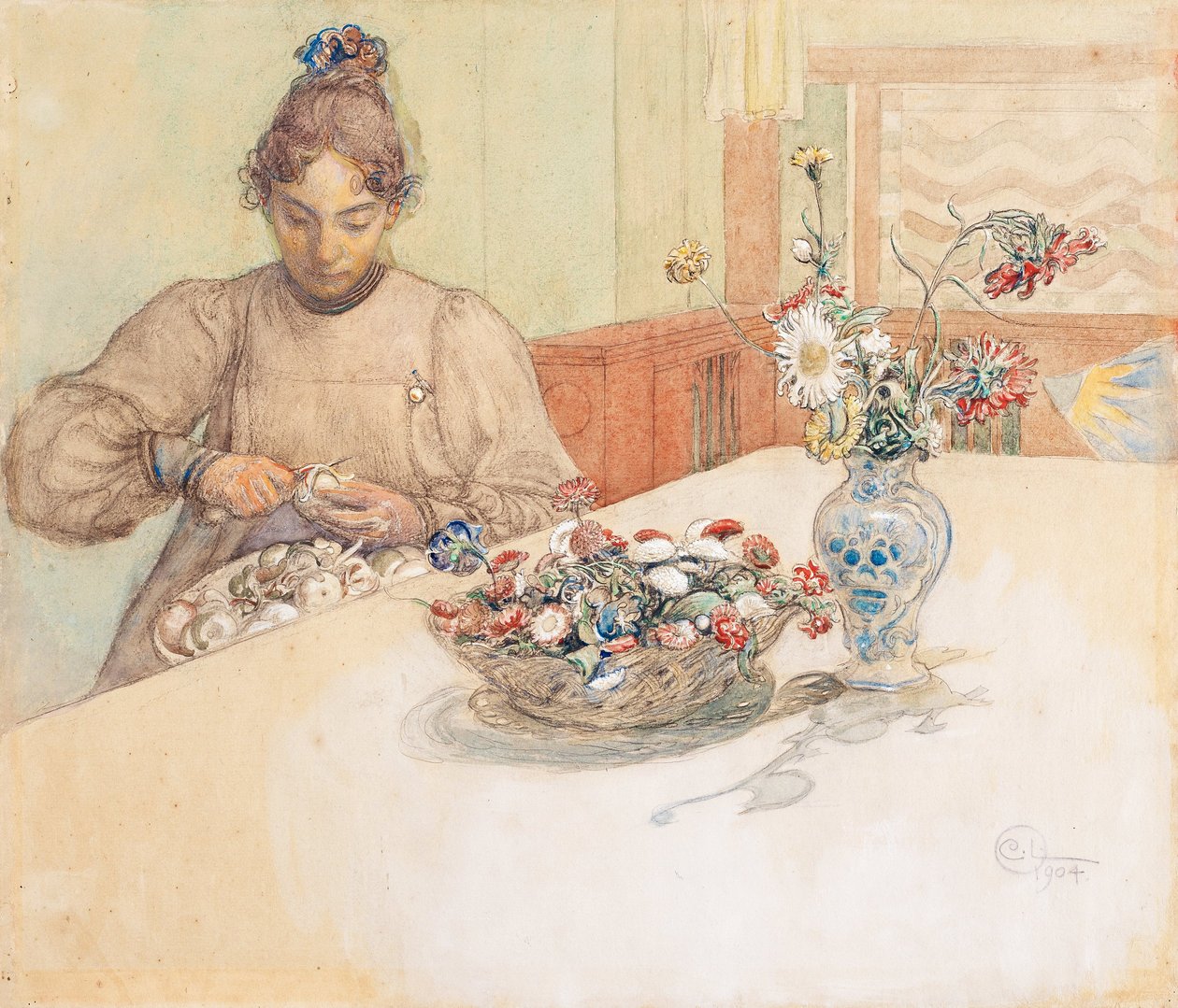 Karin loupající se jablka od Carl Larsson