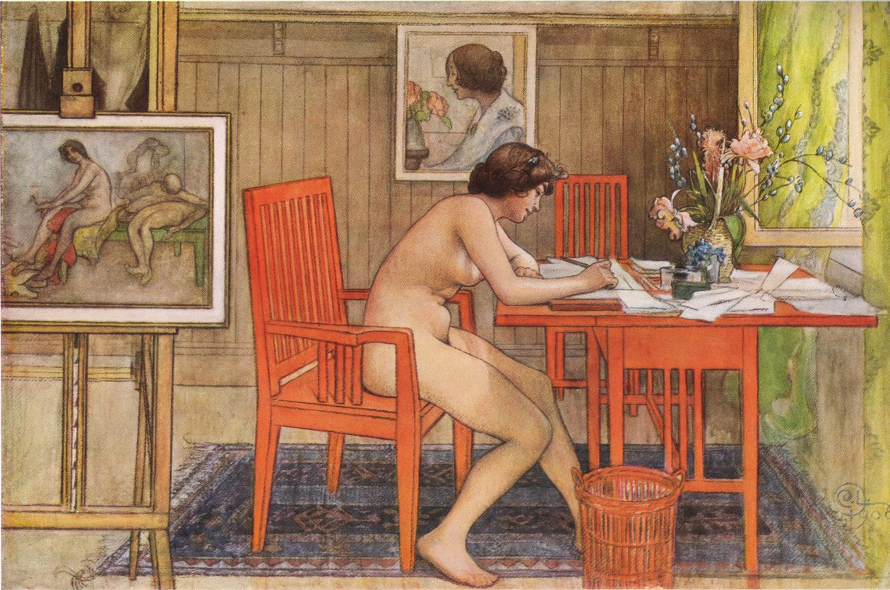 Model psaní pohlednic od Carl Larsson