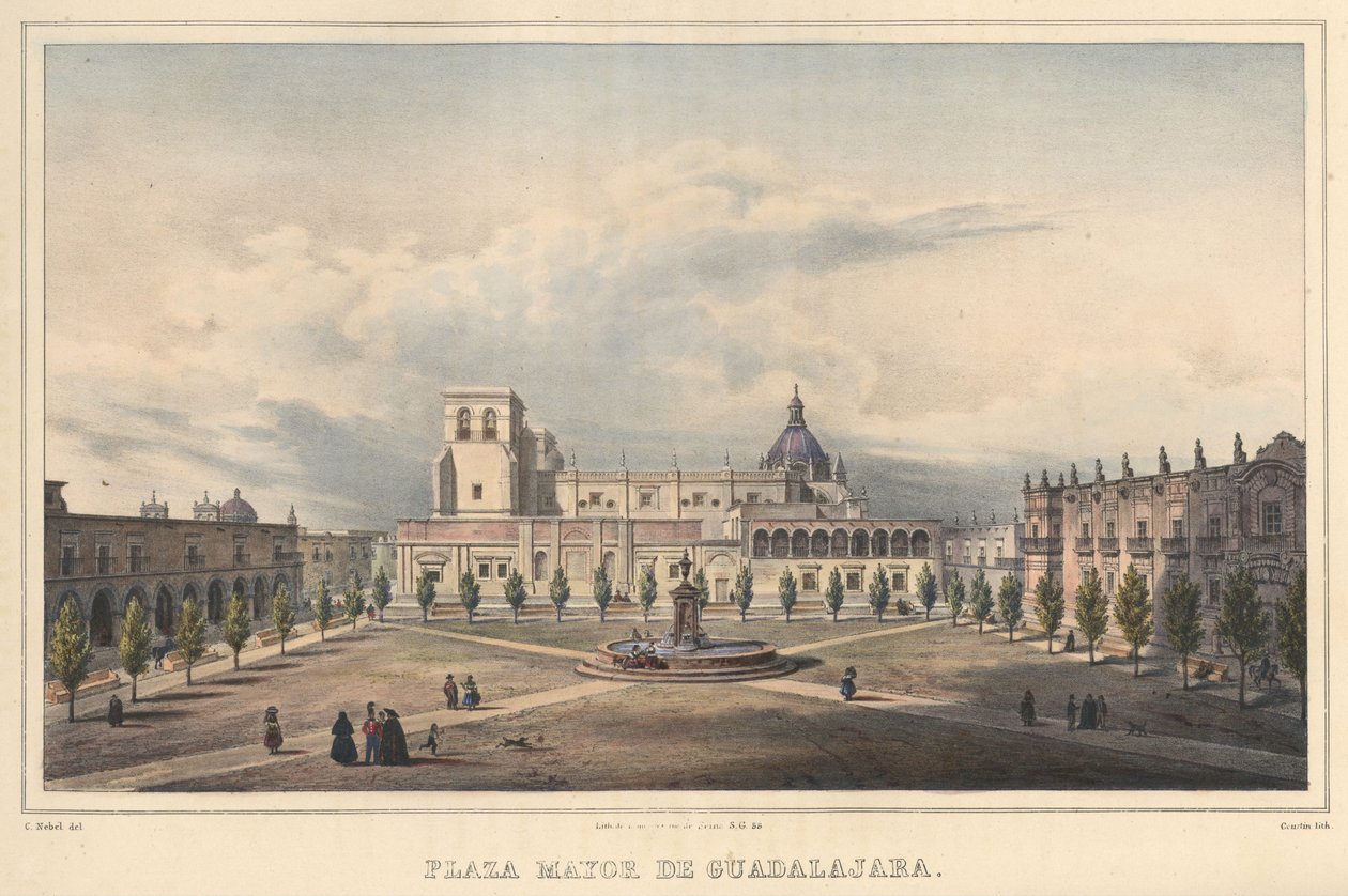Hlavní náměstí Guadalajara od Carl Nebel