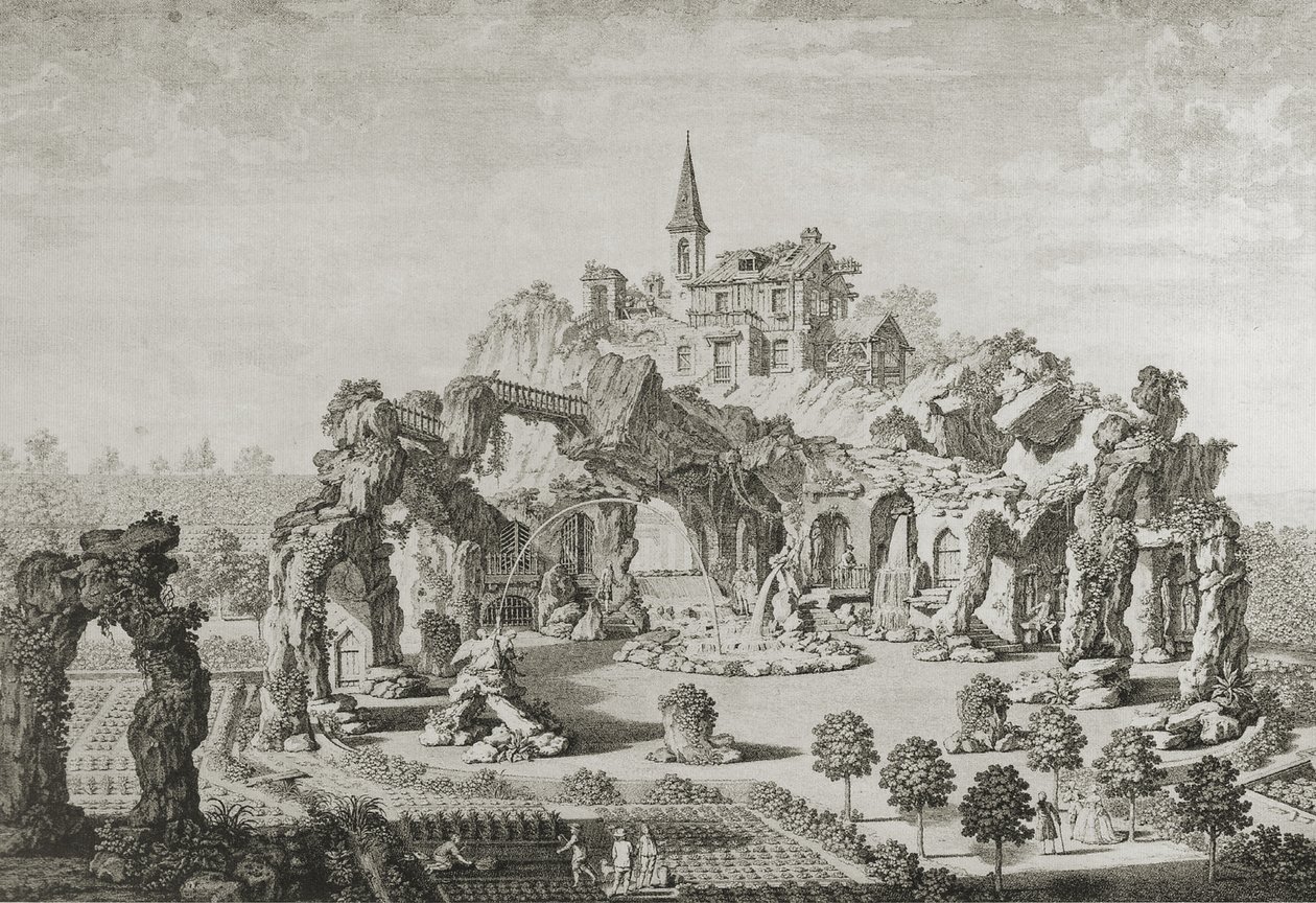 Hranolky Der Grottenberg im Garten des Grafen ve Voslaun Angličtina: Jeskyně v zahradě hraběte Friesa ve Voslaunu od Carl Schütz