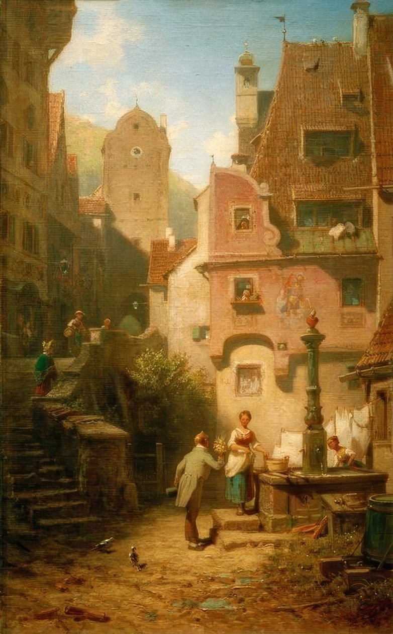 Příznivec předává kytici květin (Věčná svatba) od Carl Spitzweg