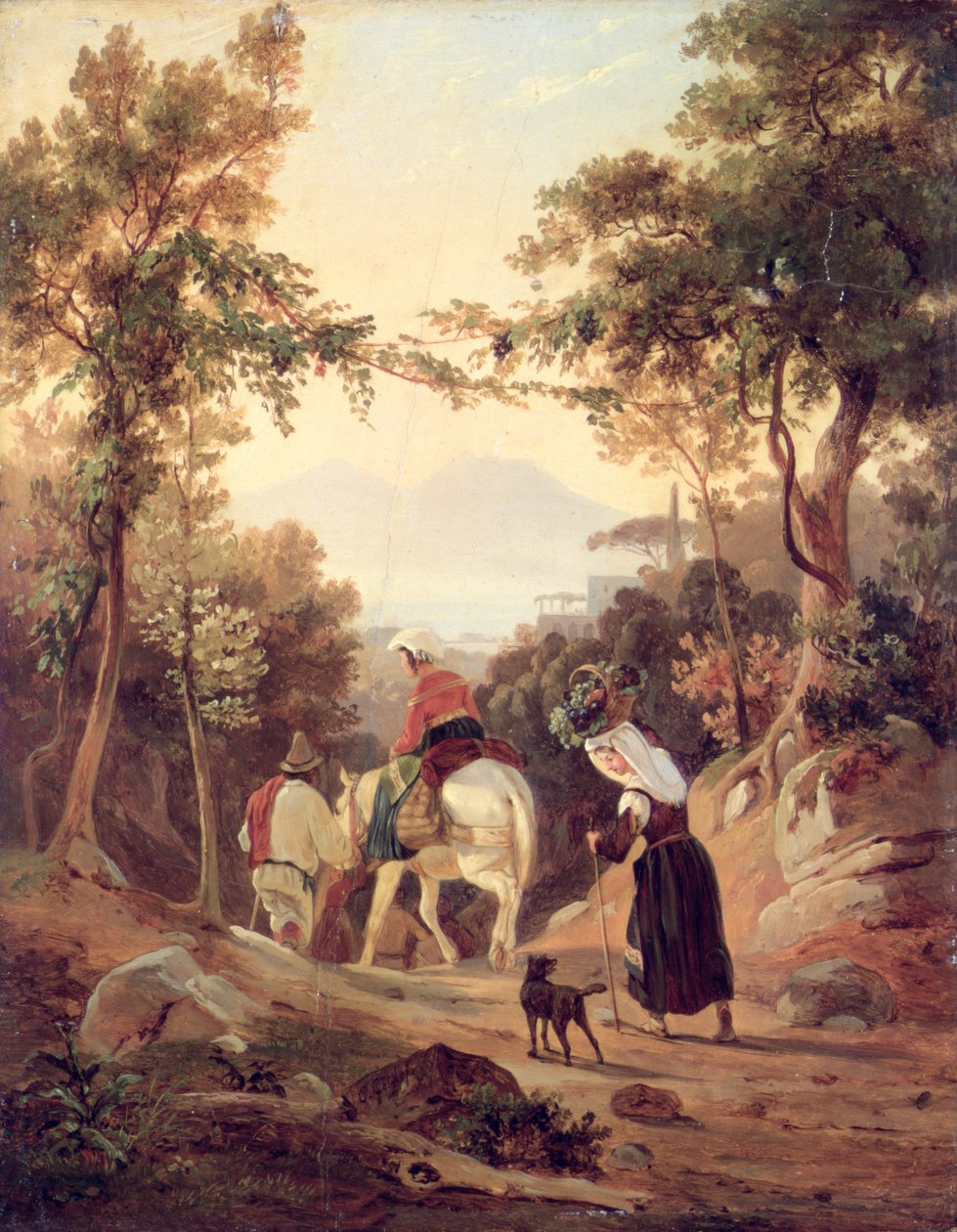 Italská krajina s rolníky, asi 1845 (olej na dřevě) od Carl Wilhelm Goetzloff