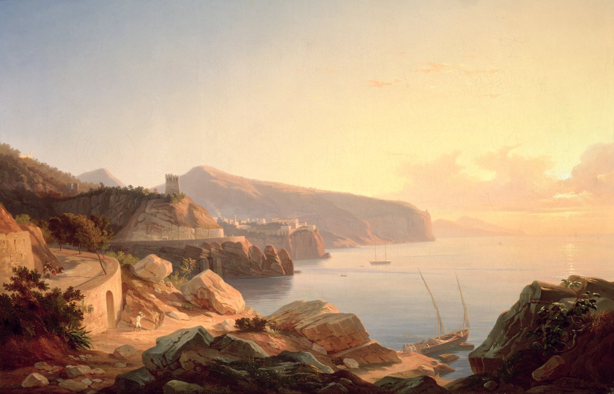 Záliv Sorrento, poblíž Vico, kolem roku 1855 od Carl Wilhelm Goetzloff