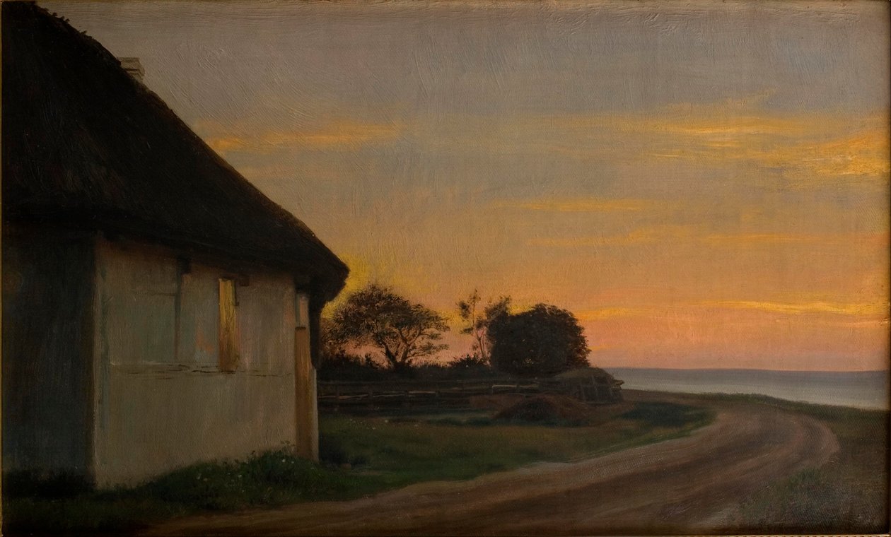Večerní krajina s domem a zahradou u moře. Ellekilde od Carl Heinrich Bloch