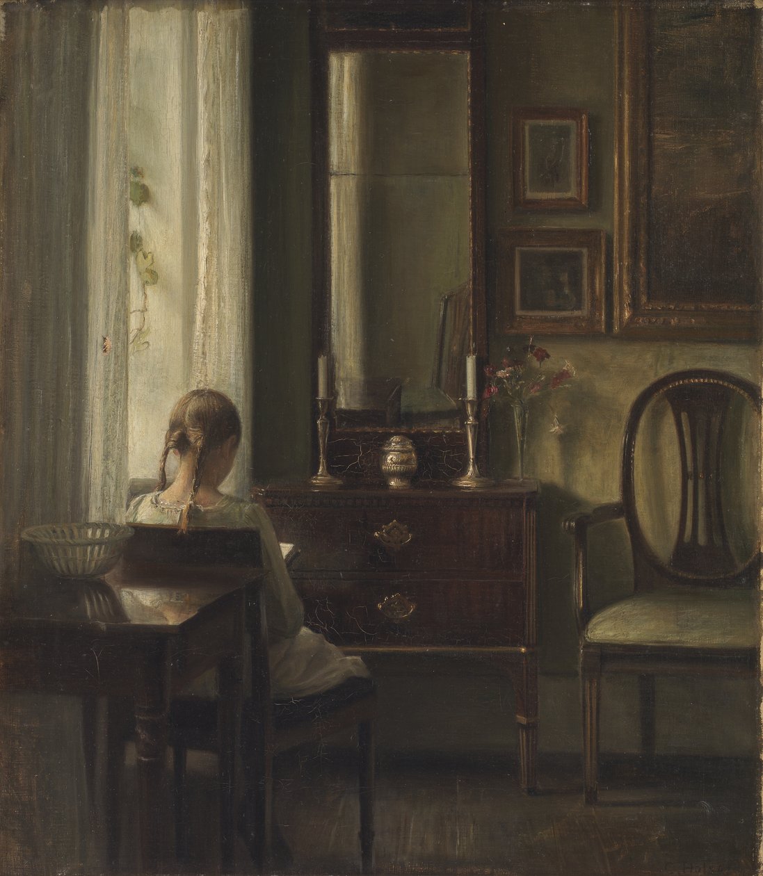 Interiér s dívkou čtení od Carl Holsoe