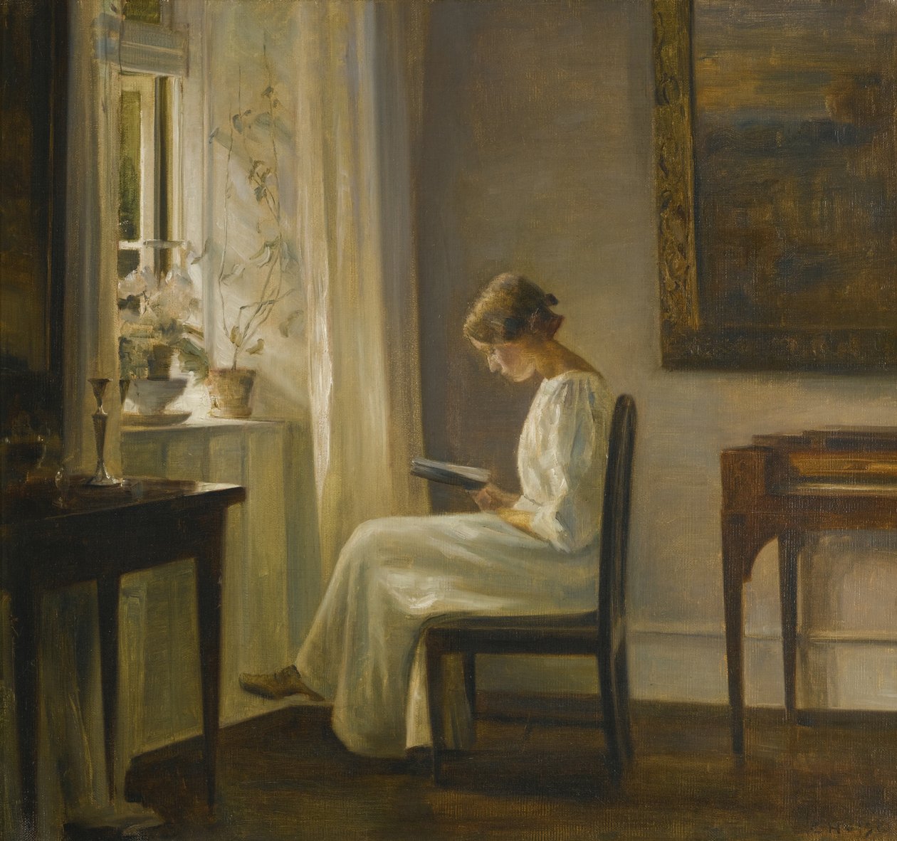 Interiér s žena čtení od Carl Holsoe