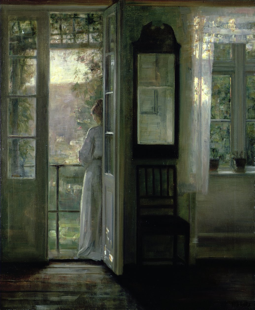 Dívka stojící na balkóně od Carl Holsoe