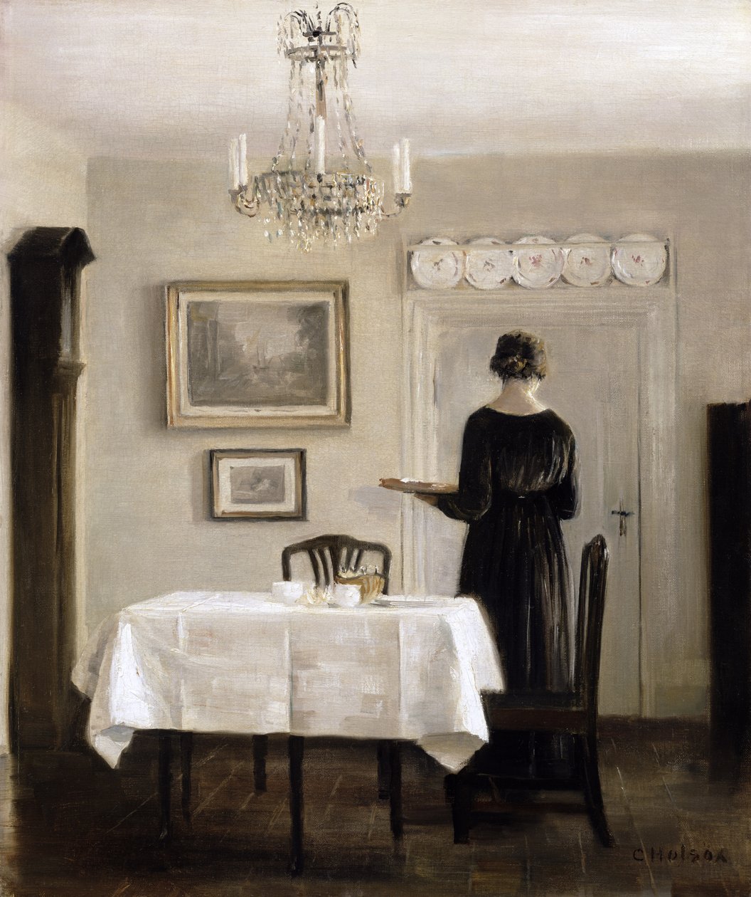 Interiér s podnosem pro dámu, kolem roku 1905 od Carl Holsoe