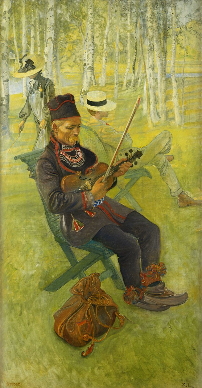 Laponec; Lapp Spelender housle, 1910 od Carl Larsson