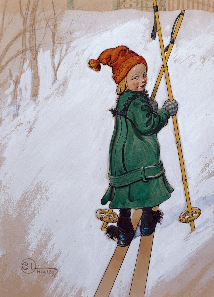 Malá dívka lyžování od Carl Larsson