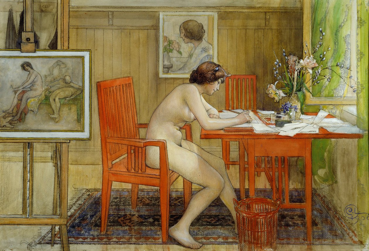 Modelka píšící pohlednici od Carl Larsson