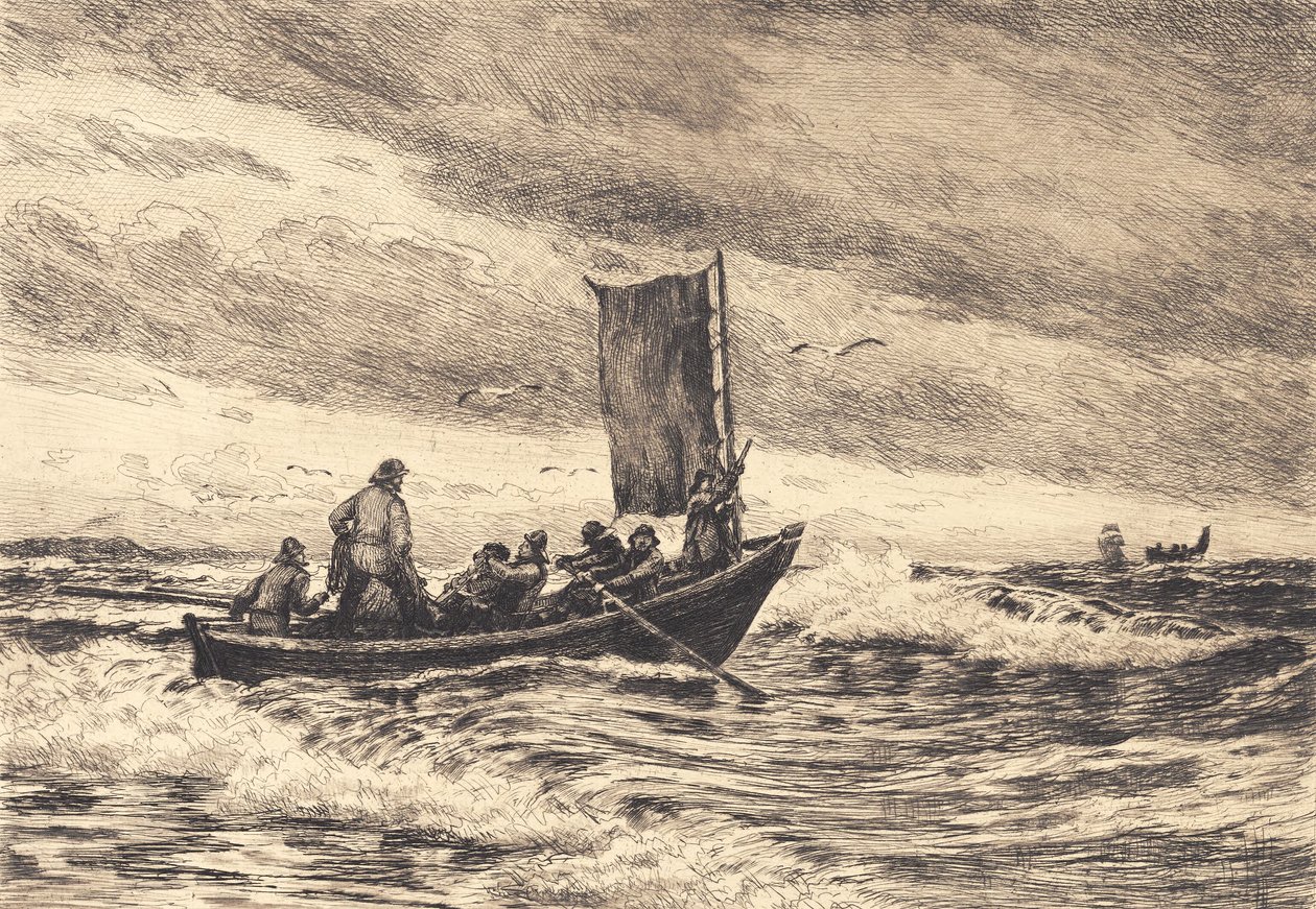 Rybářská loď v příboji od Carl Locher