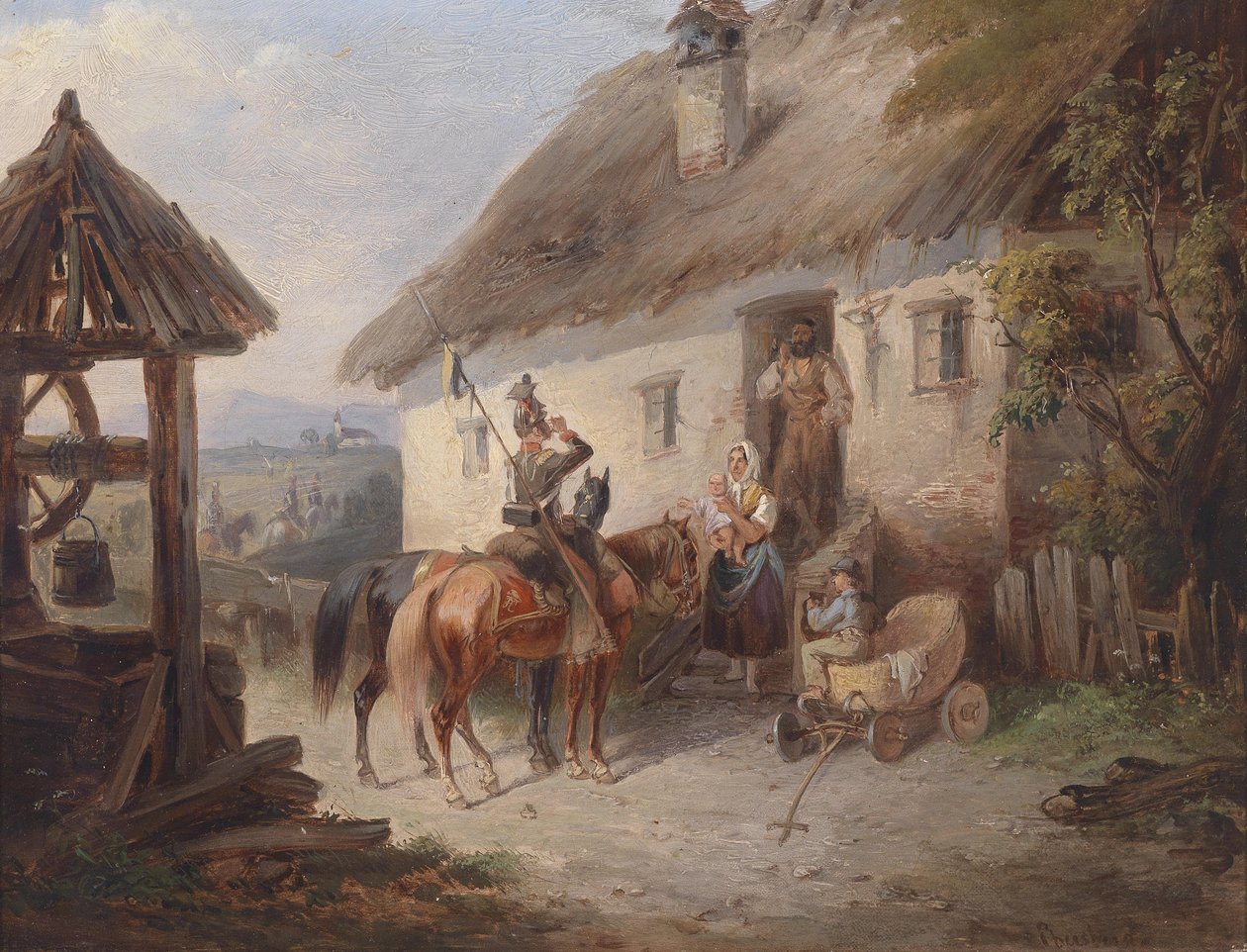 Rakouské Uhlany před statkem od Carl Martin Ebersberg