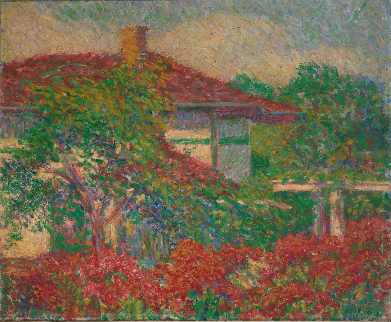 Krajina s budovou s červenou střechou, ca. 1880-1910. od Carl Newman