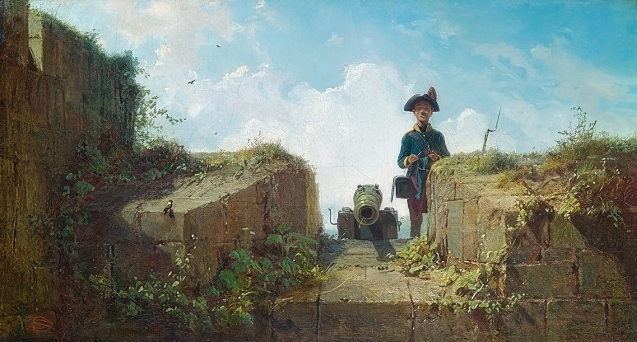 Pletení základna. Kolem roku 1860 od Carl Spitzweg
