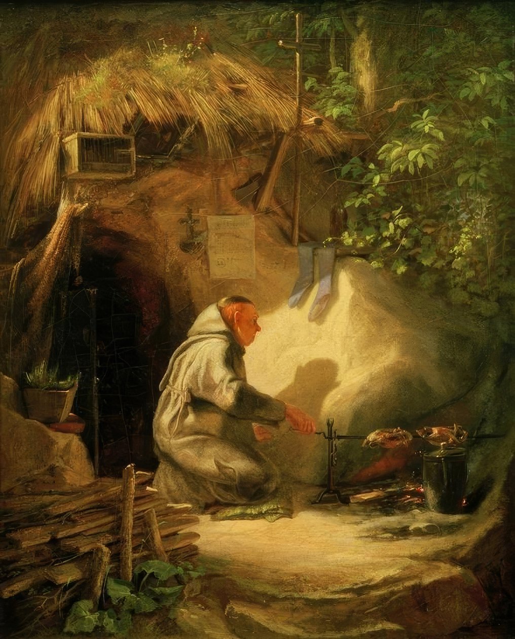 Poustevník na smažení kuřete od Carl Spitzweg