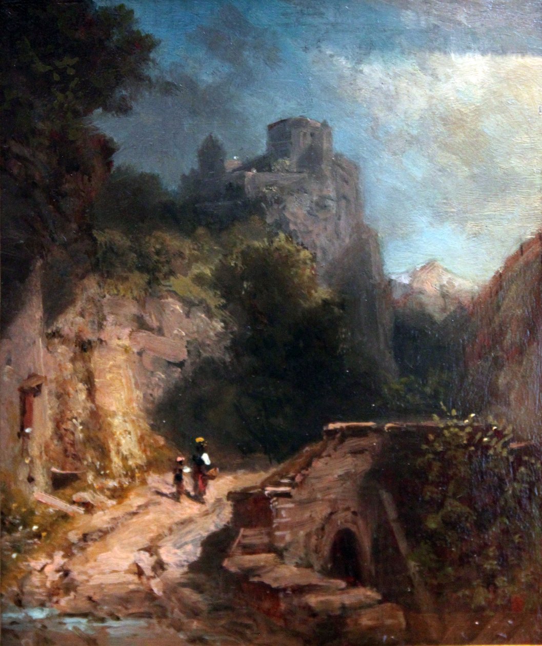 Horská krajina s mostem a hradem od Carl Spitzweg