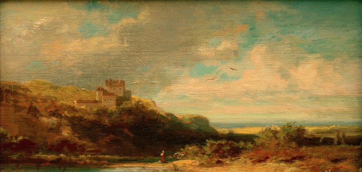 Krajina s údolím řeky a hradem od Carl Spitzweg
