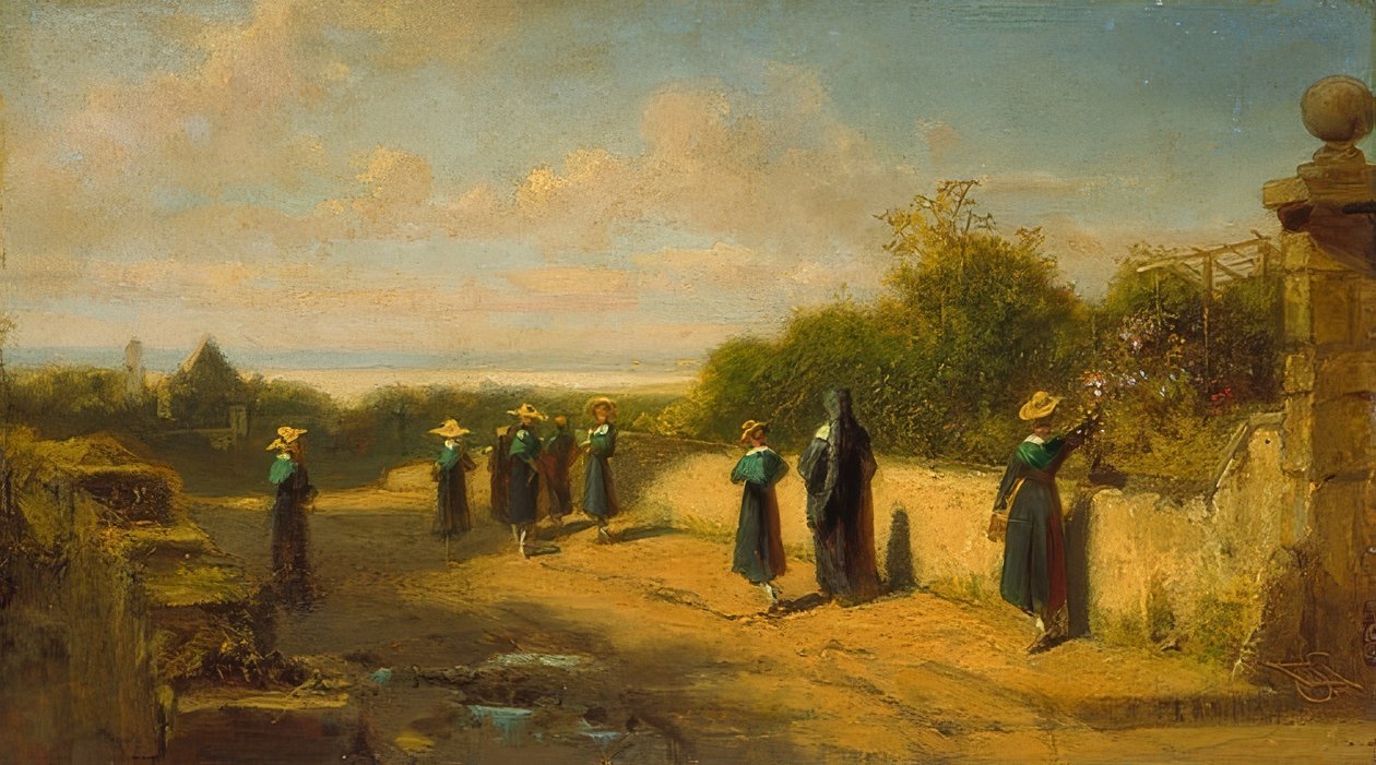 Dívčí internátní škola na procházce. Kolem roku 1870 od Carl Spitzweg