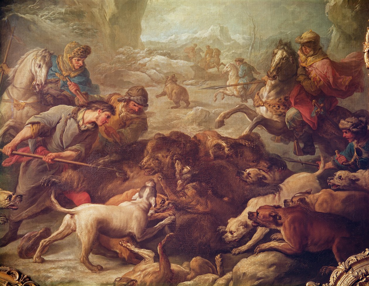Hon na medvěda (olej na plátně) od Carle van Loo