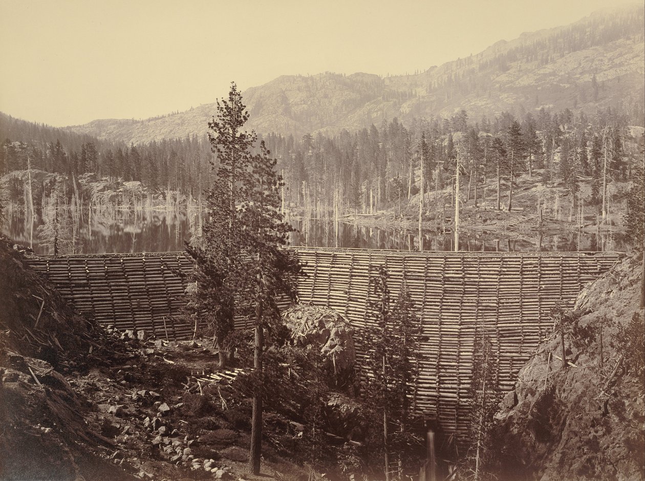 Dam and Lake, Nevada County, Near View od Carleton E. Watkins