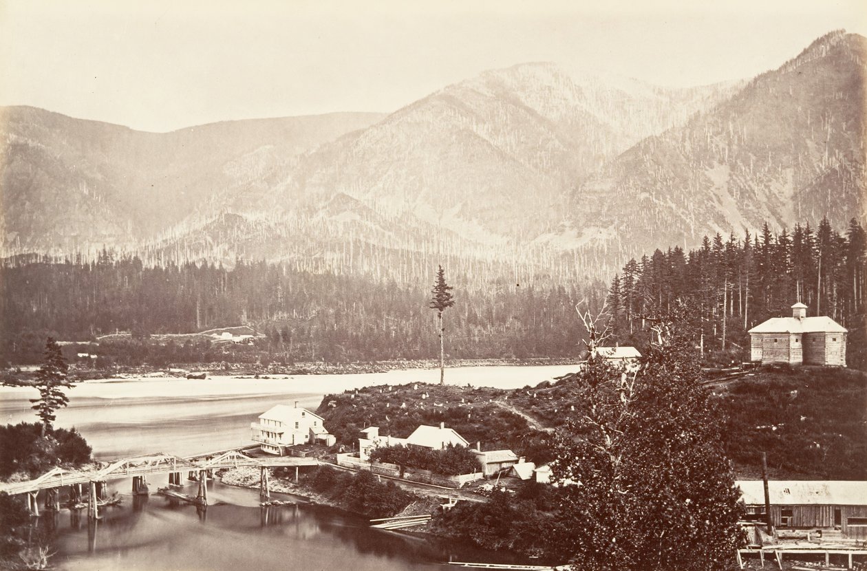 Cascades, Oregon, 1867, vytištěno ca. 1876. od Carleton Emmons Watkins