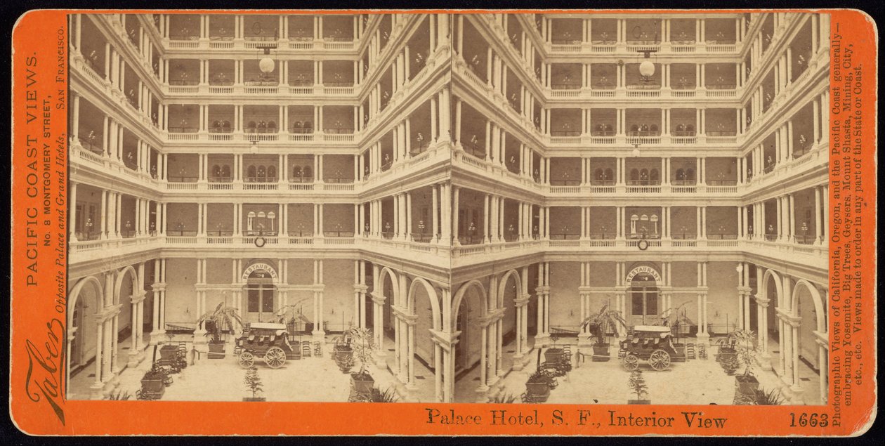 Palace Hotel, S.F., Pohled do interiéru od Carleton Watkins
